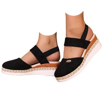 Generic Closed Toe Platform Wedge Sandals For Women 2026 Orthopedic Espadrilles Wedges With Elastic Ankle Strap Retro Comfort Platform Wedges Sandal Summer An