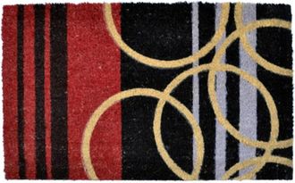 Imports Decor Abstract Stripes & Rings Coir Door Mat, Coconut Fiber Doormat with Non-Slip PVC Backing, Indoor Outdoor Modern Entrance Rug