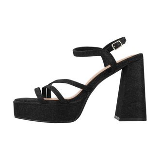 Menbur Glitters Platform Sandal - Dames - Sandalen met hakken - Zwart - 38 EU - Leer - Schoenen