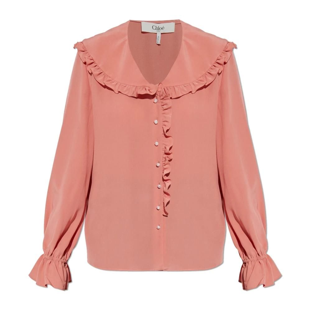 Chemisier Femme Chloé En Soie - Taille 10 (42), Imprimé Floral, Col Volant, Sans Manches, Neuf