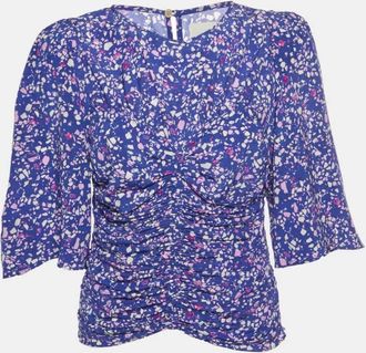 Isabel Marant Purple Speckle Print Silk Ruched Blouse