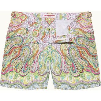 Orlebar Brown Bulldog Mid-Length Classic Fit Swim Shorts With Fairground Print in Multi/pink at Nordstrom, Size 34