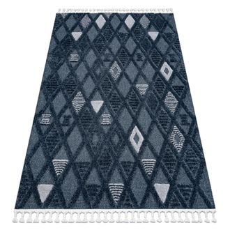 RugsX Tappeto Sevilla Y499b Traliccio, Diamanti Blu Frange Berbero Marocchino Shaggy Blue 200x290 Cm
