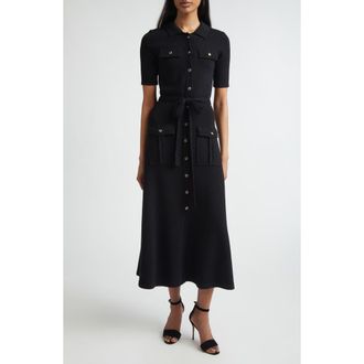 St. John Zahara Belted Legacy Crepe Knit Dress in Black at Nordstrom, Size Medium