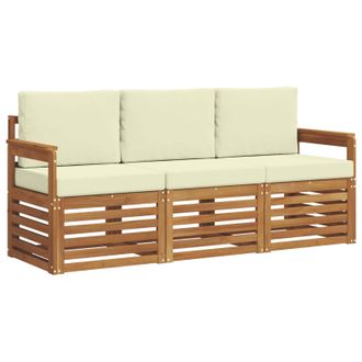 vidaXL Juegos De Sof&aacute;s 3 Pcs Natural Y Crema Madera De Acacia S&oacute;lida Vidaxl