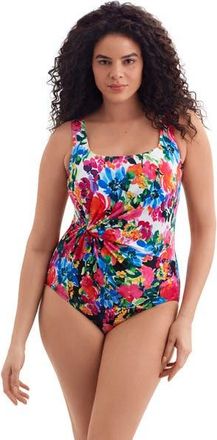 Longitude Twist Drape Tank Long Torso One-Piece Swimsuit in Blooming Bouquet at Nordstrom, Size 12