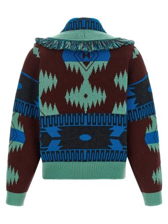 Alanui Virgin Wool and Cashmere Jacquard Cardigan - Blue