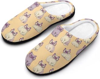 Generic Cute Cat Wearing Glasses Mens House Slippers Memory Foam Washable Cotton Slip on Home Shoes