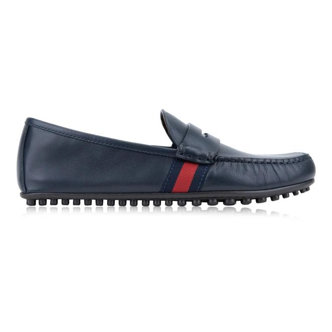 blue frill dress Gucci GG Logo Buckle Leather Block Heel Oxford Shoes Black