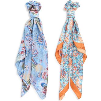 Treasure & Bond 4-Piece Scrunchie & Square Scarf Set in Blue- Orange Combo at Nordstrom
