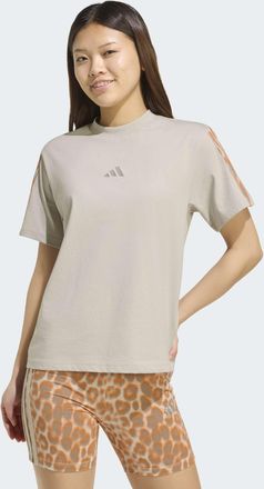 adidas T-Shirt ADIDAS SPORTSWEAR SEASONAL ESSENTIALS LEOPARDENPRINT MIT 3-STREIFEN, Damen, Gr. XL, wonder alumina, multicolor, Obermaterial: 100% Baumwolle, 