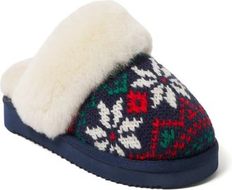 Dearfoams Fireside by Dearfoams Womens Sydney Holiday Fair Isle Genuine Shearling Scuff Slipper