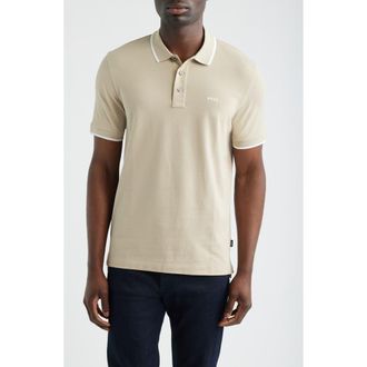 BOSS Parlay Tipped Cotton Polo in Open Beige at Nordstrom, Size Xx-Large
