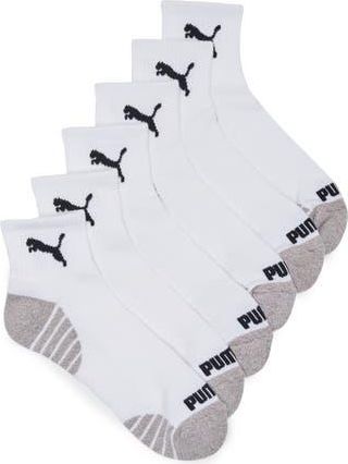 Puma 6-Pack Terry Quarter Length Socks in White/Black at Nordstrom Rack, Size 10-13
