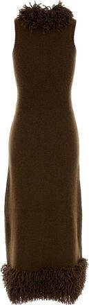 Loewe Fringed Wool Blend Dress - Brown