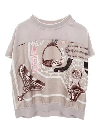 Herm&egrave;s graphic-print blouse - women - Silk/Cashmere - 34 - Neutrals
