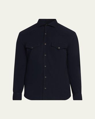Brunello Cucinelli Mens Cotton Pique Snap-Front Western Shirt