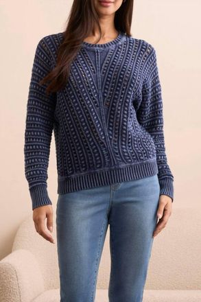 Tribal Cable Knit Special Wash Crew Neck Sweater In Nightfall