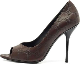 Gucci Pumps in pelle a punta aperta 115mm - Marrone