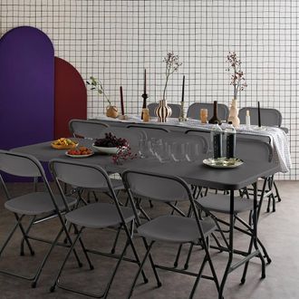 Sweeek Pair Of Folding Plastic Reception Tables With 12 Chairs in Grey