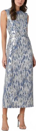 Shoshanna Alta Midi Dress In Light Blue/beige/silver