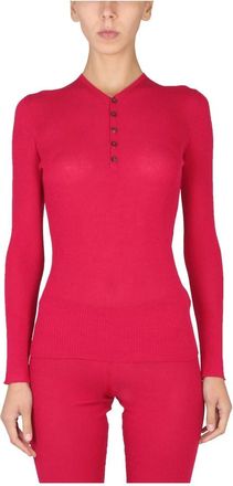 Dsquared2 Button Ribbed Sweater - Dames - V-hals truien - Roze - M - Wol - Truien & Vesten