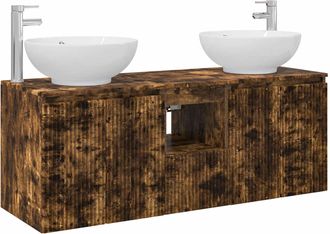vidaXL Juego De Muebles De Ba&ntilde;o 3 Uds. Roble Ahumado Vidaxl