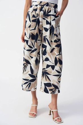 Joseph Ribkoff Tropical Print Pleated Culotte Pants In Vanilla/multi
