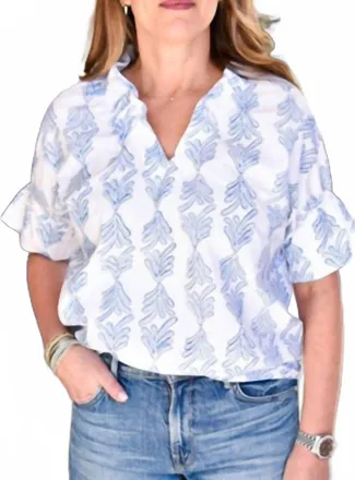 Finley Crosby Top In Blue Palmetto