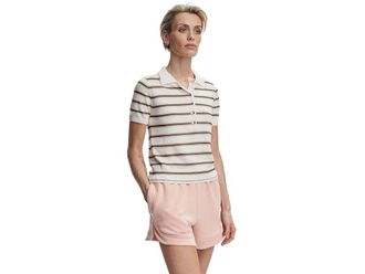 Varley Faustine Button Neck Polo Womens Clothing White Pink Ivory Stripe : MD, Cotton/Modal/Nylon