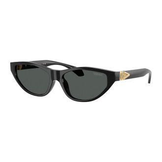 Versace Sunglasses Cat Eye Full Rim, Shiny Black Frame And Dark Grey Lens Ve4491Ugb1/87
