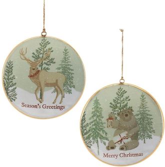 Melrose International Set Of 6 Woodland Christmas Sentiment Disc Ornament