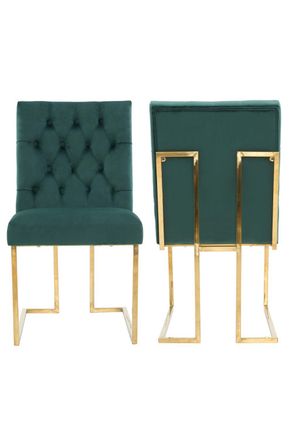 Life Interiors Set of 2 Siena Luxury Tufted Velvet Dining Chairs with Gold Frame in Green