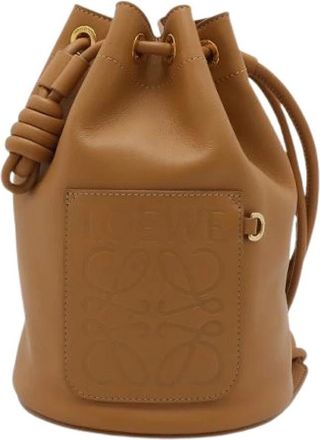 Loewe Pre-owned Sailor Bag Small Drawstring Bucket Bag - Dames - Vintage Tas - Bruin - ONE Size - Leer - Vintage