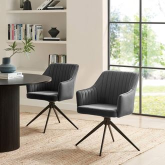 Furniturebox 2x Calla Grey Velvet Swivel Dining Chairs