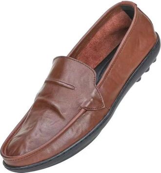 Generic Mens Breathable Loafers Soft Sole Casual Shoes Genuine Leather Business Casual Versatile Footwear(Brown,8.5)