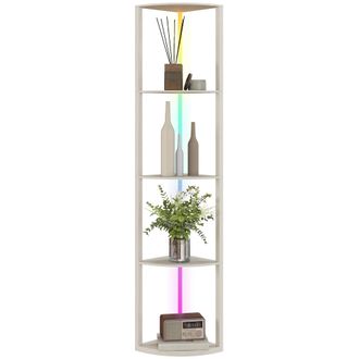 HOMCOM RGB LED Floor Lamp with Shelves and Remote Control for Living Room - Oak | TJ Hughes