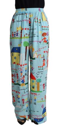 Dolce & Gabbana Bedrukte Zijden Broek Kindertekeningen