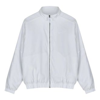 Nike Mens Nike Solid Color Stand Collar Logo Casual Long Sleeves Jacket White DN1266-121