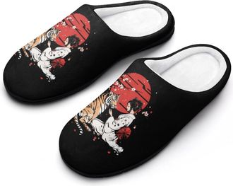 Generic Japanese Geisha Tiger Red Sun Cotton Slippers for Women Memory Foam Comfy House Shoes with Anti-Skid Rubber Sole