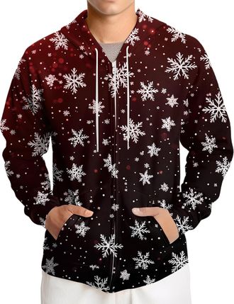 Generic Mens Christmas Fleece Hoodie Xmas Printed Hoody Long Sleeve Jumper Athletic Sports Gym Pullover Tops Mens Activewear, Wine, XL