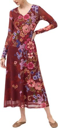 Johnny Was V-Neck Mesh Midi Dress
