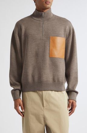 Bottega Veneta Oversize Double Knit Wool Quarter Zip Sweater in 2185 Milk Chocolate at Nordstrom, Size X-Large