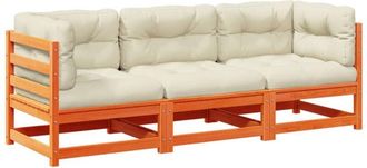 vidaXL Set De Sof&aacute;s Jard&iacute;n 3 Pzas Con Cojines Madera Pino Marr&oacute;n Cera Vidaxl