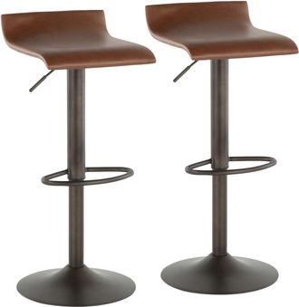 Al&eacute; Industrial Barstool in Antique Metal and Brown Faux Leather by - Set of 2
