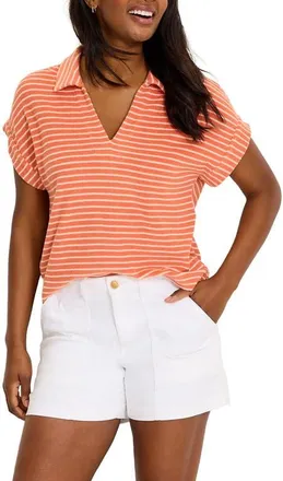 Tommy Bahama Suncoast Stripe Terry Cloth Polo in Peach Gelato at Nordstrom, Size X-Large