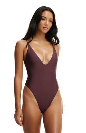 Cotton On Womens Tie Back Strappy One Piece Brazilian in Plum Kiss Shimmer at Nordstrom, Size X-Small