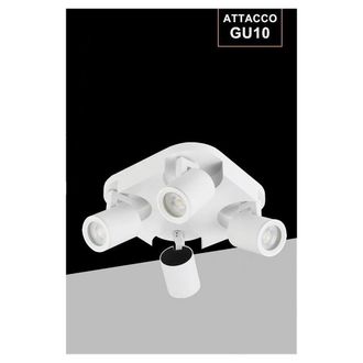 Trade Shop Trade Shop - Plafoniera 4 Diffusori Orientabile Soffitto Parete Lampada Gu10 Bianco Nero Th8805 - Blanco