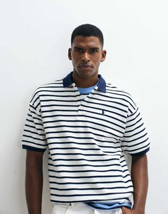 Polo Ralph Lauren Polo comoda a maniche corte in maglia a righe blu navy