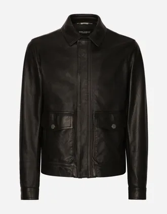 DOLCE&GABBANA ラムレザージャケット36 ブラック Leather jacket with branded tag in Black for Men
